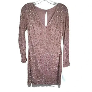 Aidan Maddox NWT Dusty Rose V Neck Long Sleeve Sequin‎ Cocktail Dress Size 6